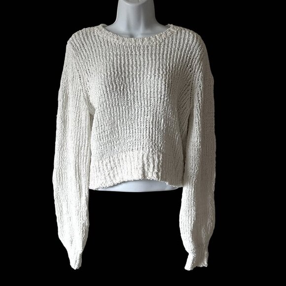 NWOT Aritzia Sunday Best Open Knit Crop Sweater Bell Sleeves in White - Size Med - Picture 1 of 7